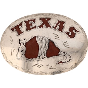 Xl G Silver Texas Ft Worth Houston Austin Dallas Armadillo Vintage Belt Buckle San Antonio State Western Cowboy Cowgirl Texan El Paso