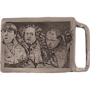 Three Stooges Curly Moe Larry 3 Mt Rushmore Funny 1970s Nos Vintage Belt Buckle Tv Movie Comedy Comedian Humor