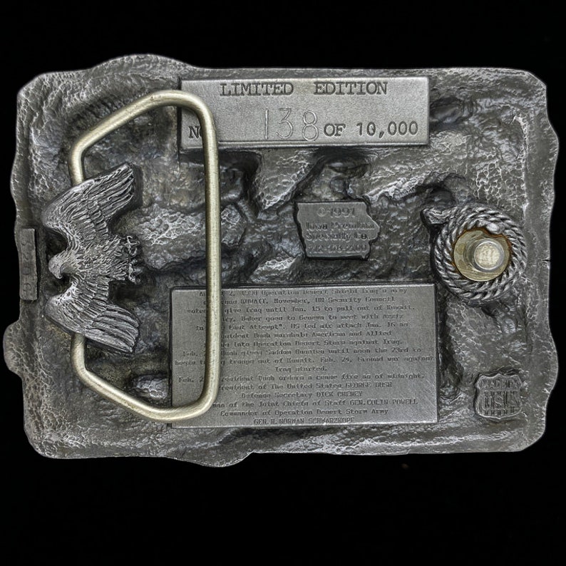 Operation Desert Storm Us Air Force Marines Navy Army Iraq Kuwait Persian Gulf War Commemorative 1990s 1991 Nos Vintage Belt Buckle