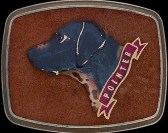 Pointer Bird Dog Retriever Duck Quail Hunting Hunter 1970s Vintage Belt Buckle Pheasant Turkey Mallard Elk Stag Cowboy Hunt Animal Woodland