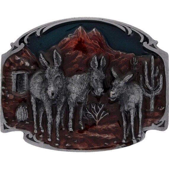 Vintage Western Cowboy Scene Buckle Vintage Western Cowboy Rodeo Belt Buckle Bull Roping Scene  main image 2