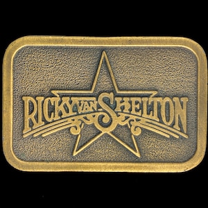 Ricky Van Shelton Country Music Artist Singer Western Rare Fan Gift Album Concert Promo Promotional Brass Tone 80s Nos Vintage Belt Buckle