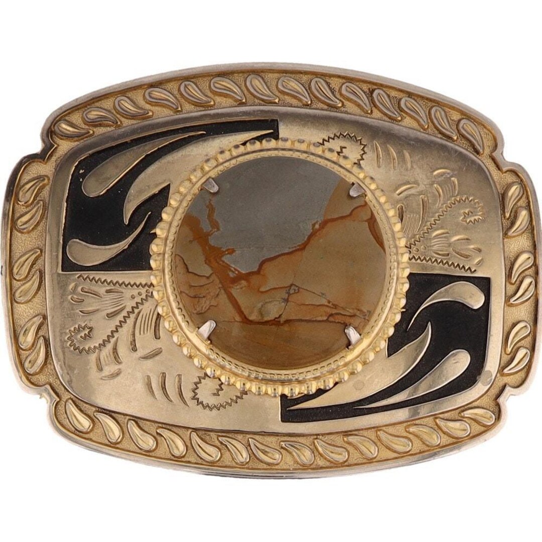 Western Metal & Natural Jasper Stone Belt Buckle Coastal Cowgirl Festival Style Accessories | Western Metal Natural Jasper Stone Belt Buckle  main image 4