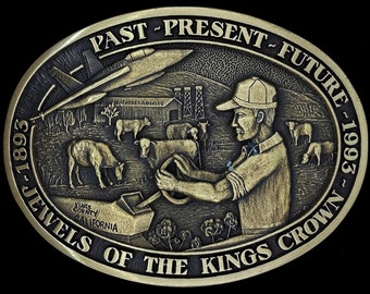 Brass Kings County Hanford California Farmer Navy 1990s NOS Vintage Belt Buckle State Travel History Cattle Rancher Aviation Western