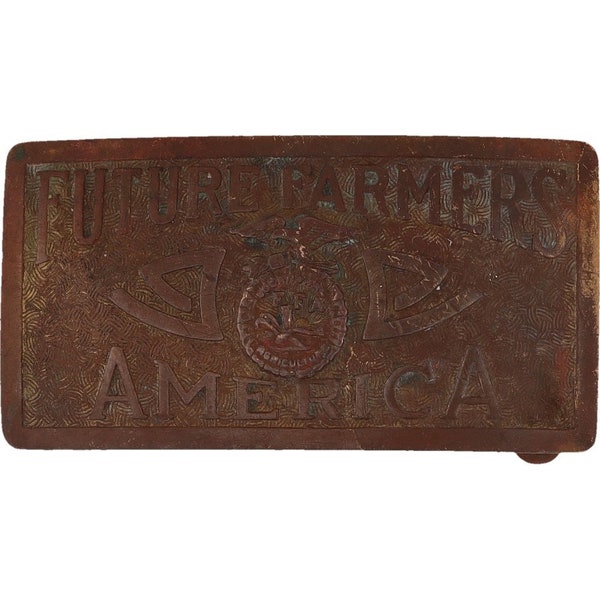 Antique Brass Ffa Future Farmers America Farming Ag 1950s Vintage Belt Buckle Agriculture Farm Soy Corn Wheat