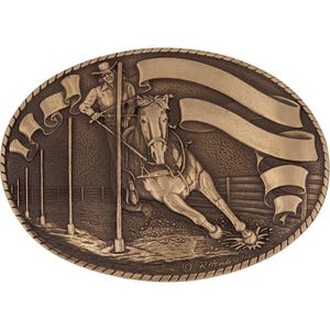 Brass Pole Bending Rodeo Western Horse Cowgirl Rider 80 NOS Vintage Belt Buckle Horseback Rider Riding Championship Competition Pony