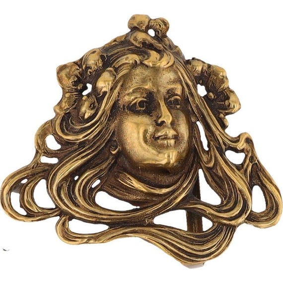 Brass Handmade Art Nouveau Flower Pixie Fairy Goddess 1970s 