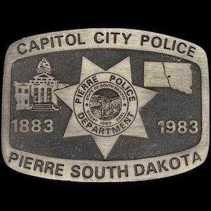 Pierre Police Department South Dakota 1980s Vintage Belt Buckle Law Enforcement Capital City PPD Officer