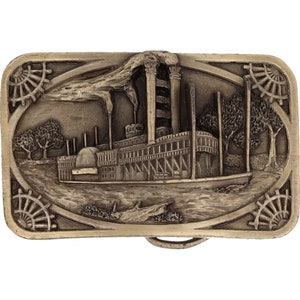 Queen West Mississippi Steam River Boat New Orleans Delta Vintage Belt Buckle Paddlewheeler Riverboat Steamboat Boating Water Ship