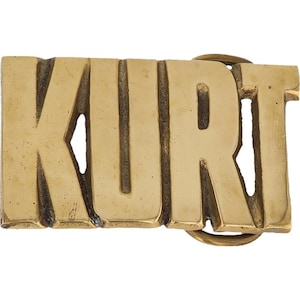 Nueva etiqueta de nombre de latón Kurt Kurtis, hebilla de cinturón vintage Nos de los años 70, estilo hippie, estilo retro, barra con letras de burbuja, Hola mi Is