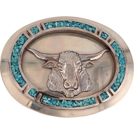 New Turquoise Silver Cattle Skull Texas Longhorn … - image 1