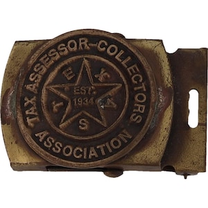 Brass Texas Tax Assessor Association Taca Tacaoftexas 1980s Vintage Belt Buckle