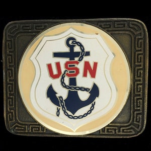 Navy United States Anchor Naval Usn Sailor Commemorative Collectible Memorabilia 1970s Vintage Belt Buckle