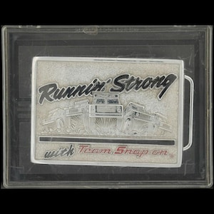 Nuevas herramientas Snap-On para mecánico de automóviles, camiones, automóviles, llaves inglesas, latón cromado plateado, hebilla de cinturón vintage de los años 80, para garaje, técnico profesional Snap-On