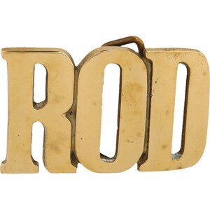 Nueva etiqueta de nombre de varilla de latón Roger Rodger Roderigo Rodney, hebilla de cinturón vintage de los años 70, estilo hippie retro, barra con letras de burbuja, Hola mi Is