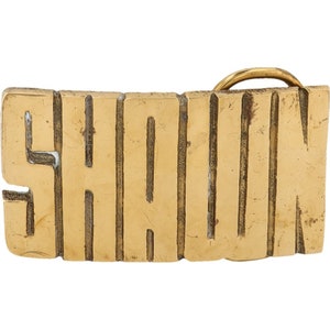 Etiqueta de nombre de Shawn Sean de latón nuevo, hebilla de cinturón vintage de los años 70 con letras de burbuja estilo hippie retro, estilo hippie, de Hello My Is