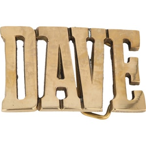 Etiqueta de nombre Dave David Davey Daven de latón nuevo, hebilla de cinturón vintage de los años 70 con letras de burbuja estilo hippie retro, Hola mi amor