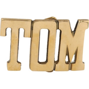 Etiqueta de nombre de latón nuevo Tom Tommy Thomas Thom, hebilla de cinturón vintage de los años 70, estilo hippie, estilo retro, con letras de burbuja, Hola mi Is