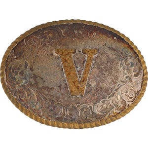 Nueva hebilla de cinturón vintage plateada con la inicial del nombre de la letra P V de Victoria Vincent Violet Valerie Vanessa Vivian Vera Veronica Vince Valentina