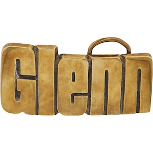 Etiqueta de nombre de latón nuevo Glenn Glendon Glennon, hebilla de cinturón vintage de los años 70 con letras de burbuja estilo hippie retro, barra con texto "Hola, mi hijo"