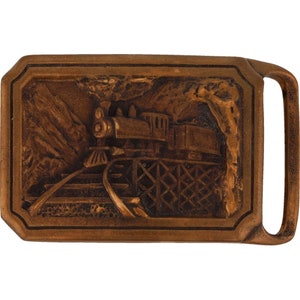 Brass Tech Ether Guild Train Hippie Railroad Steam Locomotive 70s Vintage Belt Buckle Railway Lover Rr Ry Line Rail Antique Classic