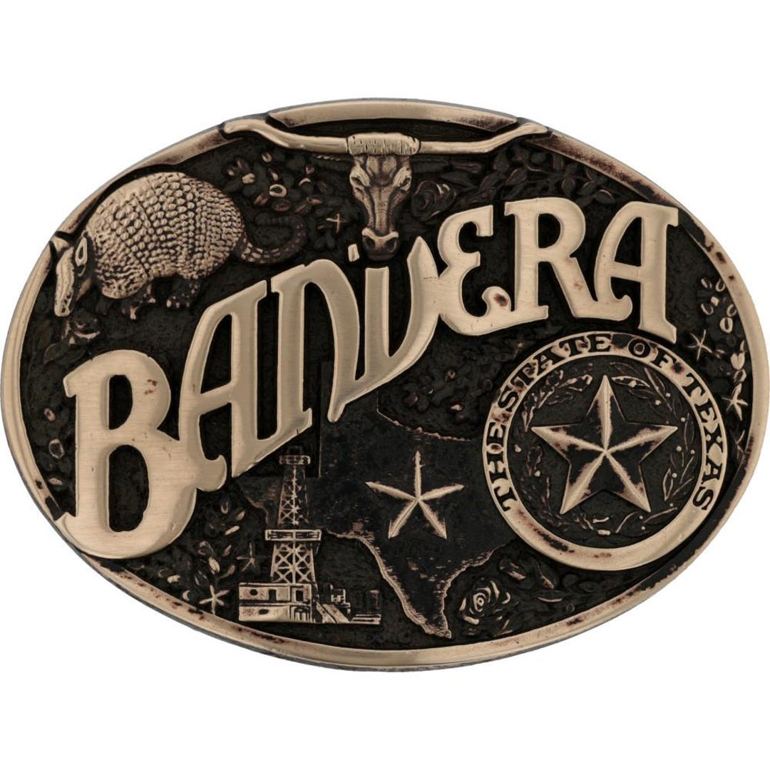 Brass Bandera Texas State Souvenir Belt Buckle Cowboy Capital