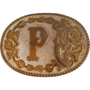 Nueva hebilla de cinturón vintage con inicial de plata con la letra P y nombre Patrick, Peter, Paul, Pete, Parker, Patricia, Pat, etiqueta vaquera occidental