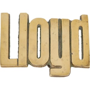 Etiqueta de nombre Lloyd Loyd de latón nueva, hebilla de cinturón vintage de los años 70, estilo hippie, estilo retro, con letras de burbuja y barra "Hola, mi hijo"