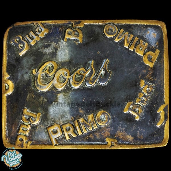 Brass Beer Primo Hawaiian Coors Budweiser Bud Drinker Gift 1970s Vintage Belt Buckle Booze Biker Cowboy Western Hippie Cowgirl Club Bar Wear