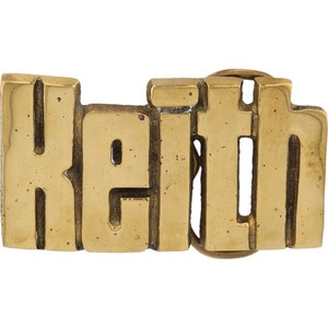 Etiqueta de nombre nueva de latón Keith Kenneth Kent Kenny, hebilla de cinturón vintage de los años 70 con letras de burbuja estilo hippie retro, barra con texto "Hola, mi hijo"