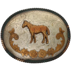 Handmade Horse Rodeo Cowgirl Cowboy Trophy Western 1980s Vintage Belt Buckle Stallion Mare Quarter Back Riding Lover Trainer