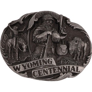 Wyoming Centennial State Mountain West Cheyenne Eigenstaatlichkeit Vintage Gürtelschnalle Rocky Mountains Grand Teton Yellowstone Nationalpark Uw