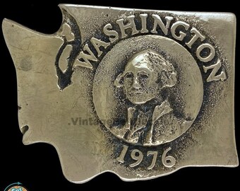 Brass Washington 1970s Vintage Belt Buckle State Travel Western Cowboy Cowgirl President George Hippie Seattle Usa America College Pnw Wa