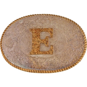 Nueva hebilla de cinturón vintage con inicial de letra P E plateada, nombre Ed, Edward, Eddie, Edwin, Evelyn, Eve, Ernesto, etiqueta estilo hippie retro con burbujas y barra con letras