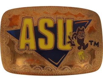 G Silver Brass Asu Arizona State University Sun Devils Nos Vintage Belt Buckle College Alumni Student Fan Team Uniform Seal Football Tempe
