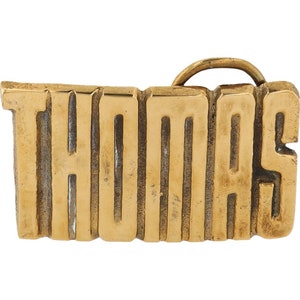 Etiqueta de nombre de latón nuevo Thomas Tom Tommy Thom, años 70, hebilla de cinturón vintage, estilo hippie, estilo retro, con letras de burbuja, Hola mi Is