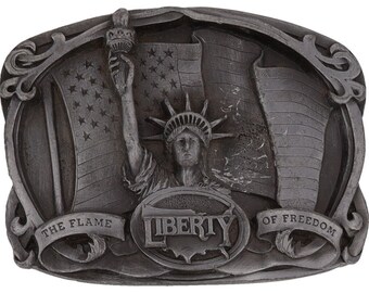 America American Pride Patriotic Usa Nyc Ny Ellis Island 80s Vintage Belt Buckle Statue Liberty Freedom 4th July United States