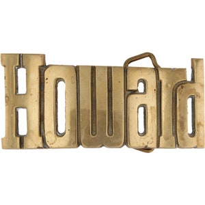 Nueva etiqueta de nombre de latón Howard Howie, estilo hippie western, años 80, hebilla de cinturón vintage, estilo hippie retro, barra con letras de burbuja, Hola mi Is