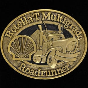 Shell Rotella T Multigrade Roadrunner Motor Oil 1980s NOS Vintage Belt Buckle