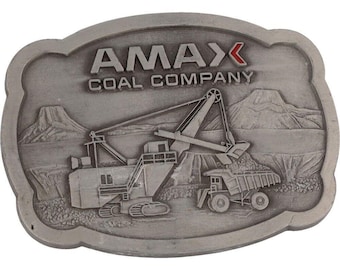 Compañía de carbón Amax, dragalina, pala, grúa, camión volquete, minería, hebilla de cinturón vintage, construcción con almeja, minero de Wyoming, equipo pesado de mina