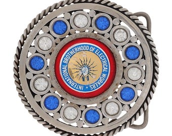 Rural Electrification Project Workers IBEW Solid Brass 1980\'s  Belt Buckle Rare Brass Ibew International Brotherhood Electrical Worker Union  main image 3