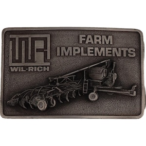 Wil-Rich Farm Implements Agricultural Equipment 1980s Nos Vintage Belt Buckle Farming Machinery Tillage Plowing Harrowing