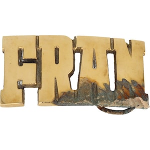 Etiqueta de nombre de latón nuevo Fran Frances Francine Francie, hebilla de cinturón vintage de los años 70, estilo hippie, retro, con letras de burbuja, Hola, mi Is