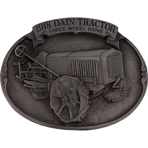 Nos 1918 Dain Tractor 3 Wheel Drive Steam Club Sycamore Il Vintage Belt Buckle Agricultural Equipment Collector