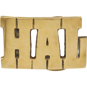 Etiqueta de nombre de latón nuevo Hal Harold Halbert Halton, hebilla de cinturón vintage de los años 70 con letras de burbuja estilo hippie retro, barra con texto "Hola, mi hijo"