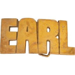 Etiqueta de nombre Earl Early Earlton Earlin de latón nuevo, hebilla de cinturón vintage de los años 70, estilo hippie, estilo retro, con letras de burbuja, de Hello My Is