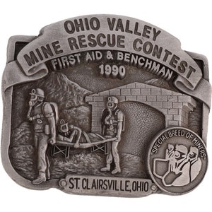 New St Clairsville Ohio Mine Rescue Contest Coal Mining Miner Nos Vintage Belt Buckle Msha Mine Safety Health Administration