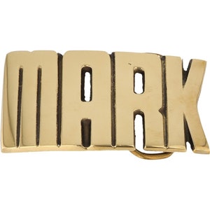 Etiqueta de nombre de latón nuevo Mark Marc Marco Markus, hebilla de cinturón vintage de los años 70, estilo hippie, estilo retro, con letras de burbuja, estilo hippie, Hola, mi Is