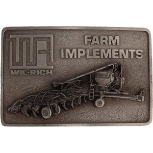Wil-Rich Farm Implements Agricultural Equipment 1980s Nos Vintage Belt Buckle Farming Machinery Tillage Plowing Harrowing
