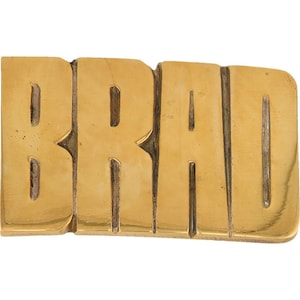 Hebilla de cinturón vintage con etiqueta de nombre Brad Bradley Bradford Brady de latón nuevo, estilo hippie, estilo retro, con letras de burbuja y barra "Hola, mi hijo"